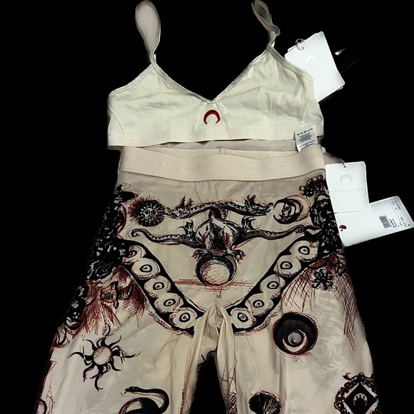 Marine Serre Pants - Marine Serre Geotic Tattoo Print Leggings & Ribbed Cotton Bralette